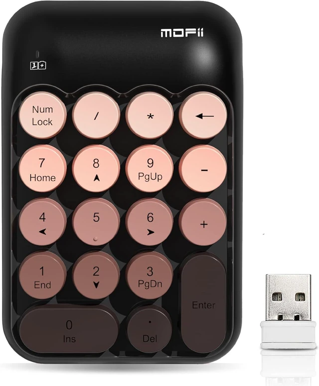 Main image of Cute Wireless Numeric Keypad with 2.4G USB Receiver, Colorful Round Keycaps, Portable Financial Accounting Numpad Number Keyboard, Suitable for PC, Laptop (Black Gradient)