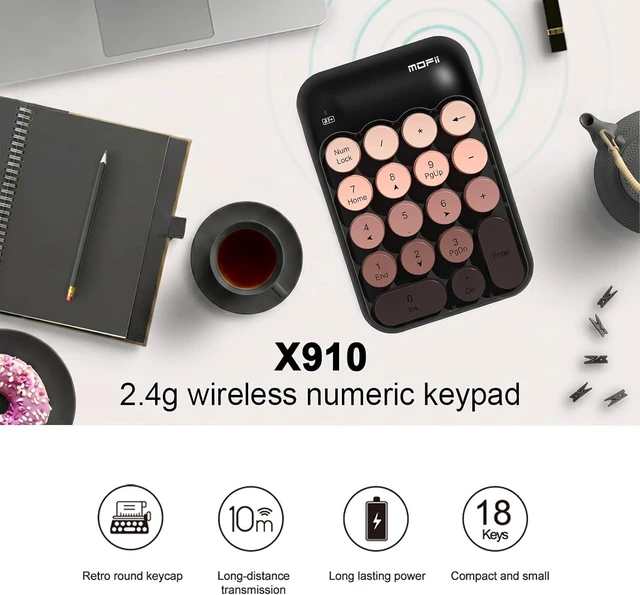 Alt view image 2 of 7 - Cute Wireless Numeric Keypad with 2.4G USB Receiver, Colorful Round Keycaps, Portable Financial Accounting Numpad Number Keyboard, Suitable for PC, Laptop (Black Gradient)