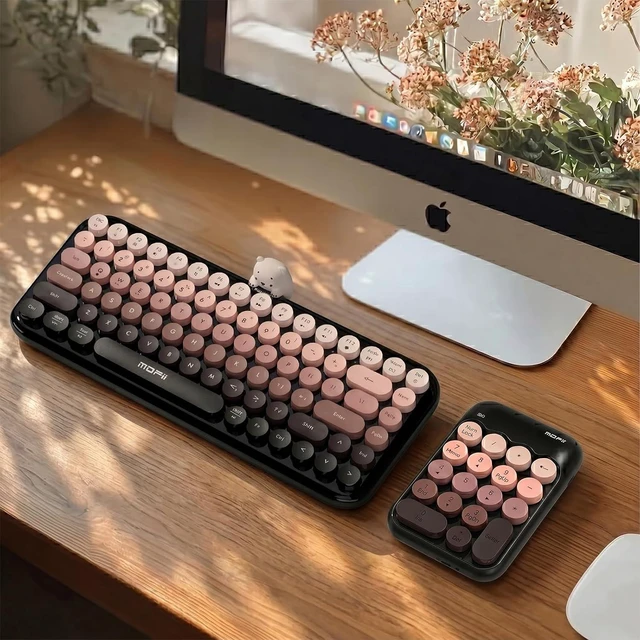 Alt view image 3 of 7 - Cute Wireless Numeric Keypad with 2.4G USB Receiver, Colorful Round Keycaps, Portable Financial Accounting Numpad Number Keyboard, Suitable for PC, Laptop (Black Gradient)