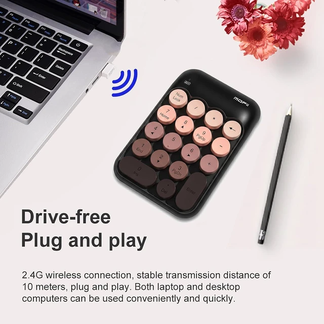 Alt view image 4 of 7 - Cute Wireless Numeric Keypad with 2.4G USB Receiver, Colorful Round Keycaps, Portable Financial Accounting Numpad Number Keyboard, Suitable for PC, Laptop (Black Gradient)