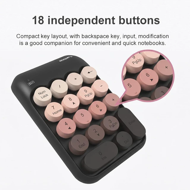 Alt view image 5 of 7 - Cute Wireless Numeric Keypad with 2.4G USB Receiver, Colorful Round Keycaps, Portable Financial Accounting Numpad Number Keyboard, Suitable for PC, Laptop (Black Gradient)