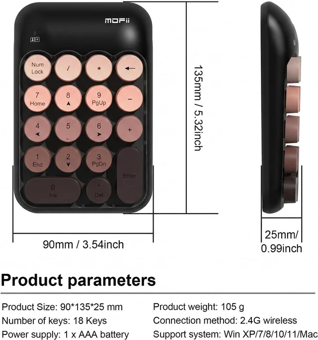 Alt view image 6 of 7 - Cute Wireless Numeric Keypad with 2.4G USB Receiver, Colorful Round Keycaps, Portable Financial Accounting Numpad Number Keyboard, Suitable for PC, Laptop (Black Gradient)