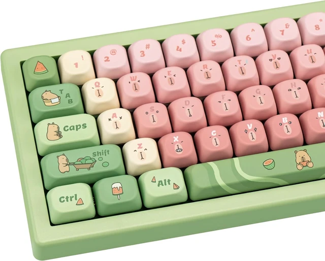 Main image of Cute Capybara Keycap Set - Gradient Green and Pink Keycaps | MOA Profile Keycap for ANSI US Layout Cherry MX Switches Mechanical Gaming Keyboard, 130 Keys 1.7mm Thick PBT Keycap