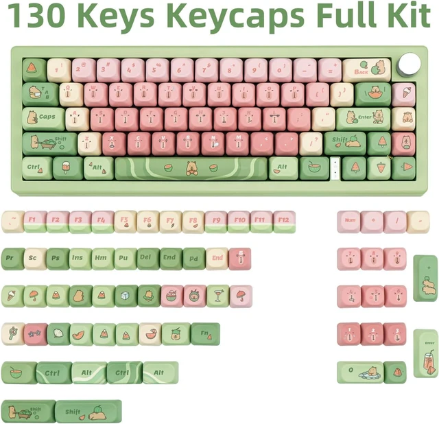 Alt view image 2 of 7 - Cute Capybara Keycap Set - Gradient Green and Pink Keycaps | MOA Profile Keycap for ANSI US Layout Cherry MX Switches Mechanical Gaming Keyboard, 130 Keys 1.7mm Thick PBT Keycap