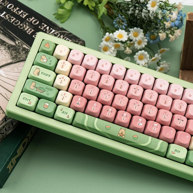 Alt view image 4 of 7 - Cute Capybara Keycap Set - Gradient Green and Pink Keycaps | MOA Profile Keycap for ANSI US Layout Cherry MX Switches Mechanical Gaming Keyboard, 130 Keys 1.7mm Thick PBT Keycap