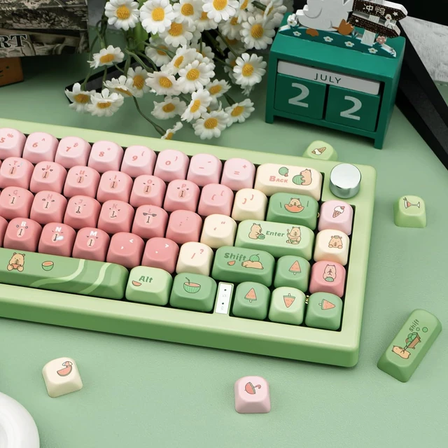 Alt view image 5 of 7 - Cute Capybara Keycap Set - Gradient Green and Pink Keycaps | MOA Profile Keycap for ANSI US Layout Cherry MX Switches Mechanical Gaming Keyboard, 130 Keys 1.7mm Thick PBT Keycap