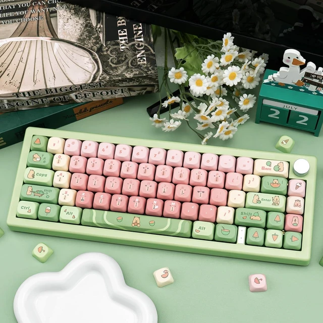 Alt view image 6 of 7 - Cute Capybara Keycap Set - Gradient Green and Pink Keycaps | MOA Profile Keycap for ANSI US Layout Cherry MX Switches Mechanical Gaming Keyboard, 130 Keys 1.7mm Thick PBT Keycap