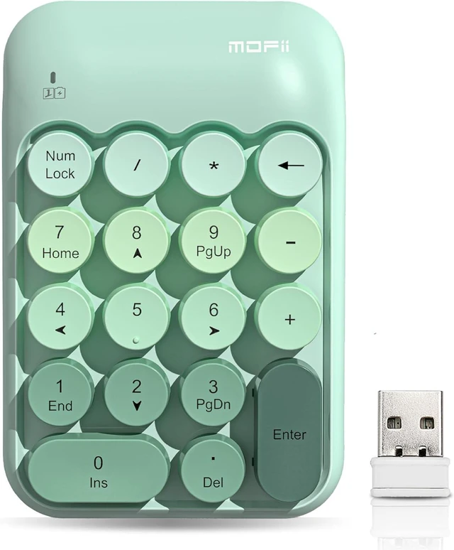 Main image of Cute Wireless Numeric Keypad with 2.4G USB Receiver, Colorful Round Keycaps, Portable Financial Accounting Numpad Number Keyboard, Suitable for PC, Laptop (Green Gradient)