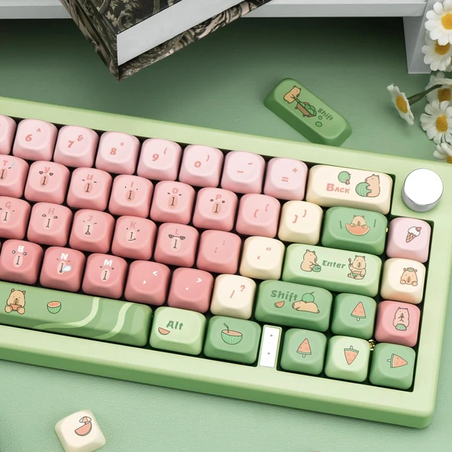 Alt view image 7 of 7 - Cute Capybara Keycap Set - Gradient Green and Pink Keycaps | MOA Profile Keycap for ANSI US Layout Cherry MX Switches Mechanical Gaming Keyboard, 130 Keys 1.7mm Thick PBT Keycap