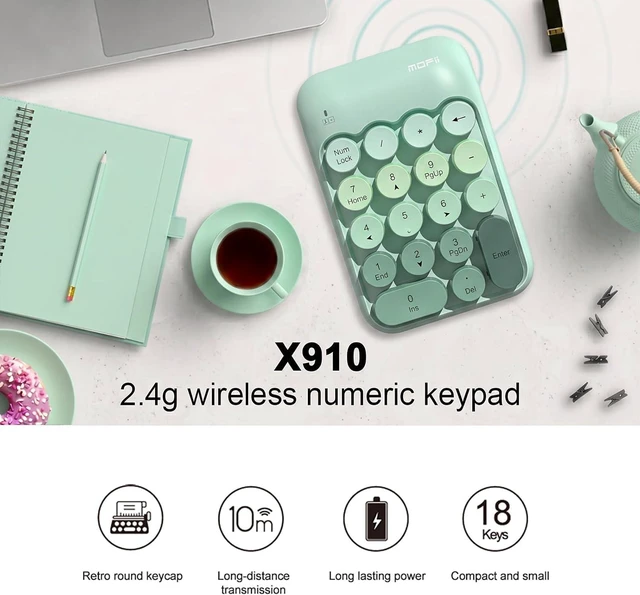 Alt view image 2 of 7 - Cute Wireless Numeric Keypad with 2.4G USB Receiver, Colorful Round Keycaps, Portable Financial Accounting Numpad Number Keyboard, Suitable for PC, Laptop (Green Gradient)