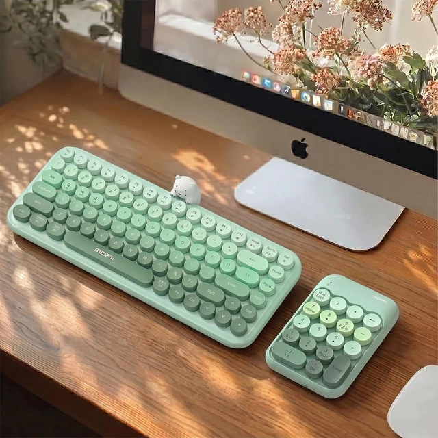 Alt view image 3 of 7 - Cute Wireless Numeric Keypad with 2.4G USB Receiver, Colorful Round Keycaps, Portable Financial Accounting Numpad Number Keyboard, Suitable for PC, Laptop (Green Gradient)