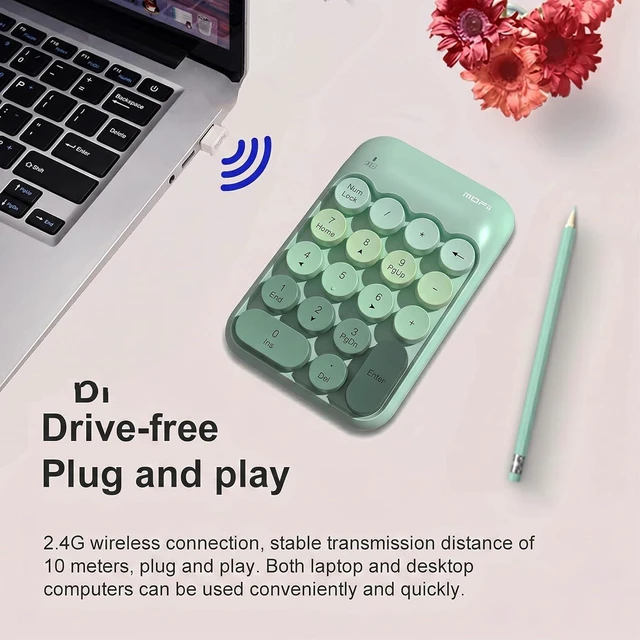 Alt view image 4 of 7 - Cute Wireless Numeric Keypad with 2.4G USB Receiver, Colorful Round Keycaps, Portable Financial Accounting Numpad Number Keyboard, Suitable for PC, Laptop (Green Gradient)