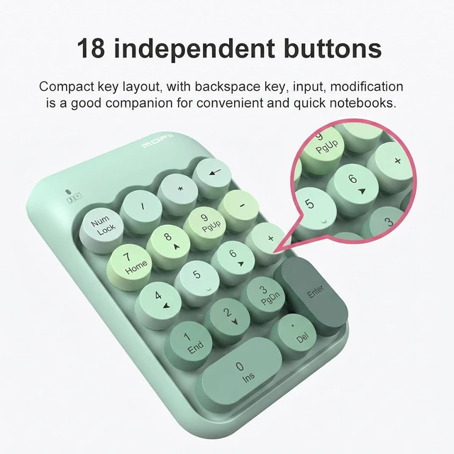 Alt view image 5 of 7 - Cute Wireless Numeric Keypad with 2.4G USB Receiver, Colorful Round Keycaps, Portable Financial Accounting Numpad Number Keyboard, Suitable for PC, Laptop (Green Gradient)