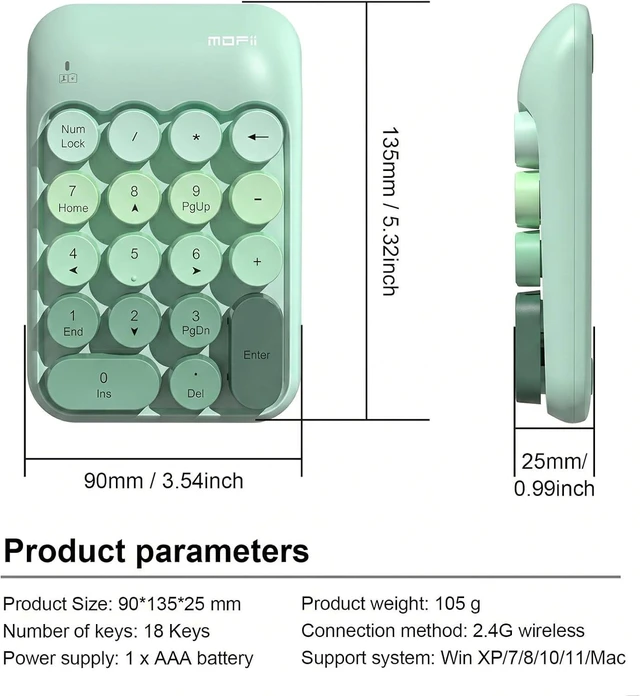 Alt view image 6 of 7 - Cute Wireless Numeric Keypad with 2.4G USB Receiver, Colorful Round Keycaps, Portable Financial Accounting Numpad Number Keyboard, Suitable for PC, Laptop (Green Gradient)