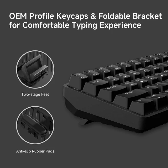 Alt view image 5 of 6 - TMKB 60% Mechanical Gaming Keyboard, Red Linear Switch, Wired, Black | LED Backlight, Anti-Ghosting, Detachable USB-C, Double-Shot Keycaps, 61 Keys