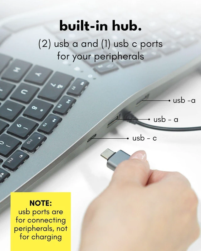 Alt view image 4 of 7 - Macally Wired Ergonomic Keyboard for Mac - USB Hub, Backlit Keys, Dual USB C + A Plug, Split Design, Padded Wrist Cushion - Compatible Apple Keyboard for MacBook Pro/Air, iMac, iPad - Space Gray