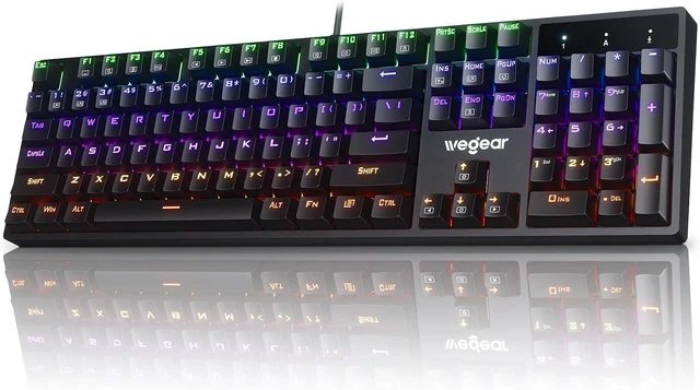 Main image of RGB Mechanical Gaming Keyboard Blue Switch, 104 Keys Full-Size Light Up Keyboard with 11 Backlit Modes, Anti-Ghosting, Double-Shot ABS Keycaps, USB Wired Computer Keyboard for Windows PC Gamer
