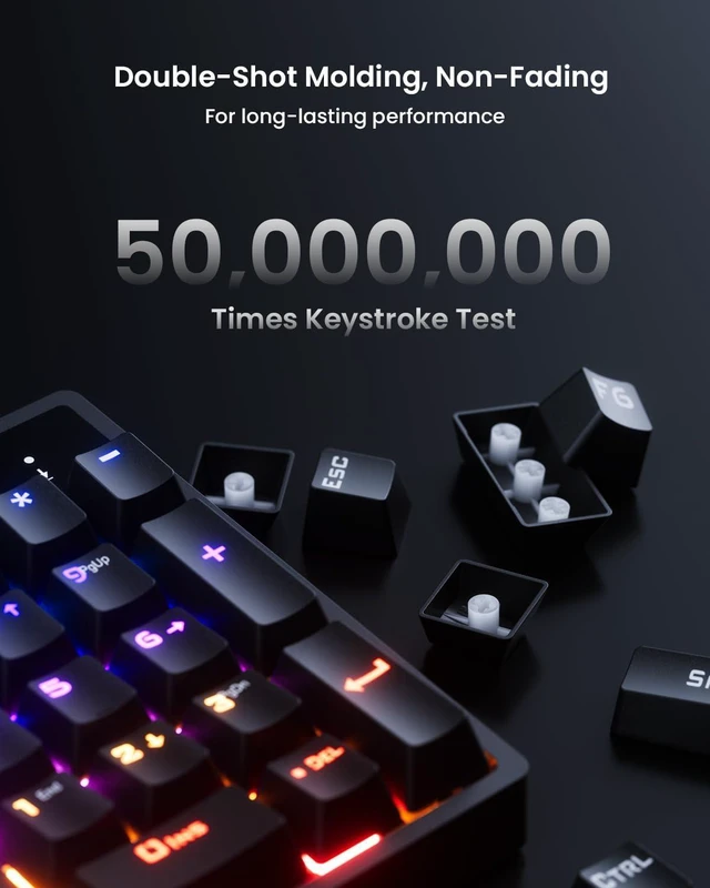 Alt view image 4 of 7 - RGB Mechanical Gaming Keyboard Blue Switch, 104 Keys Full-Size Light Up Keyboard with 11 Backlit Modes, Anti-Ghosting, Double-Shot ABS Keycaps, USB Wired Computer Keyboard for Windows PC Gamer