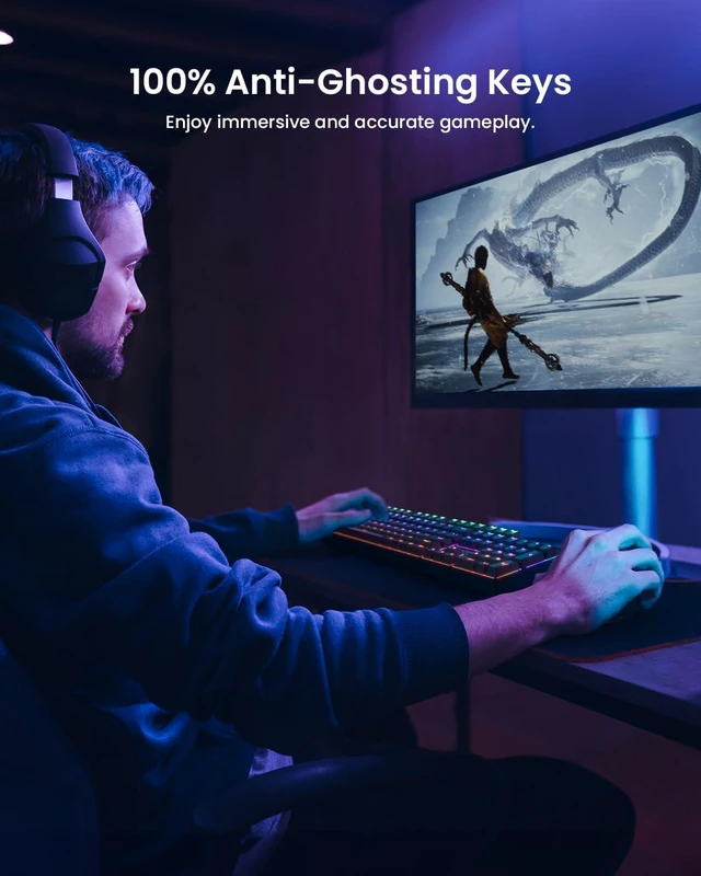 Alt view image 6 of 7 - RGB Mechanical Gaming Keyboard Blue Switch, 104 Keys Full-Size Light Up Keyboard with 11 Backlit Modes, Anti-Ghosting, Double-Shot ABS Keycaps, USB Wired Computer Keyboard for Windows PC Gamer
