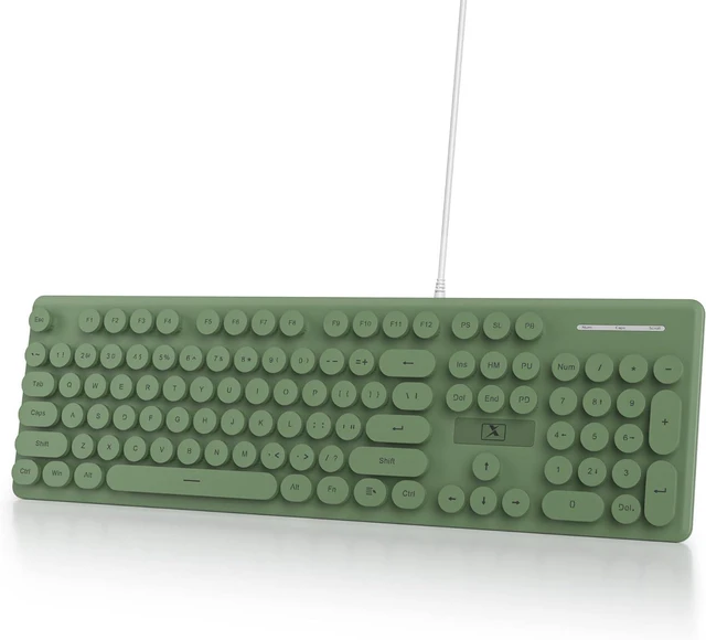 Main image of Full Size Wired Computer Keyboard, Quiet Typewriter Keyboard with Retro Round Keycaps, LED Backlit, Membrane, 104-key for PC, Laptop(Dark Green)
