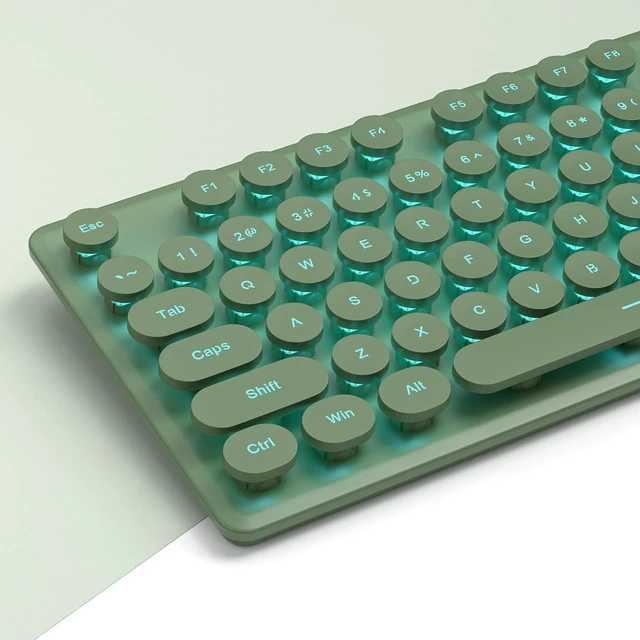 Alt view image 6 of 7 - Full Size Wired Computer Keyboard, Quiet Typewriter Keyboard with Retro Round Keycaps, LED Backlit, Membrane, 104-key for PC, Laptop(Dark Green)