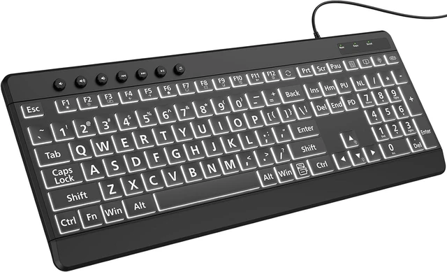 Main image of EDJO Large Print Backlit Wired Keyboard,7-Colors Backlight | Full Size ,Oversize Letters Light Up Keys,Compatible for Windows, Laptop, PC