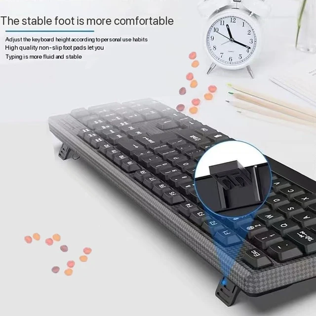 Alt view image 3 of 5 - Guiheng Wired Computer Keyboard, Plug Play USB, Large Number Pad, LED IndicatorsErgonomic, Foldable Stands,Anti-Wear Letters Full Size Keyboard,for Windows Mac PC Laptop-Black