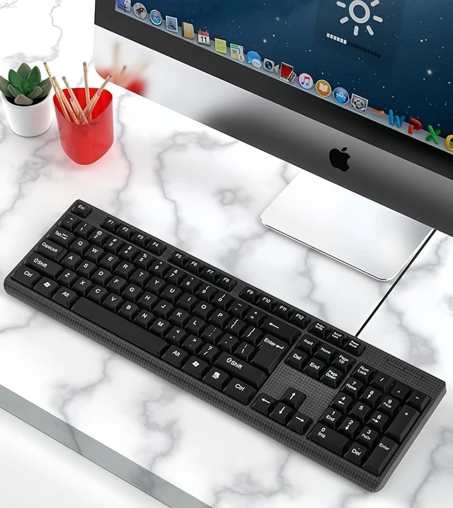 Alt view image 2 of 5 - Guiheng Wired Computer Keyboard, Plug Play USB, Large Number Pad, LED IndicatorsErgonomic, Foldable Stands,Anti-Wear Letters Full Size Keyboard,for Windows Mac PC Laptop-Black