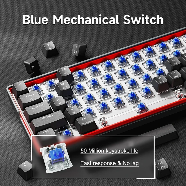 Alt view image 3 of 7 - KEMOVE K61SE Gaming Keyboard, 60 Percent Mechanical Keyboard, Wired RGB Backlit N-Key Rollover Compact Mini 61 Keys Keyboard for PC Laptop, Blue Switch