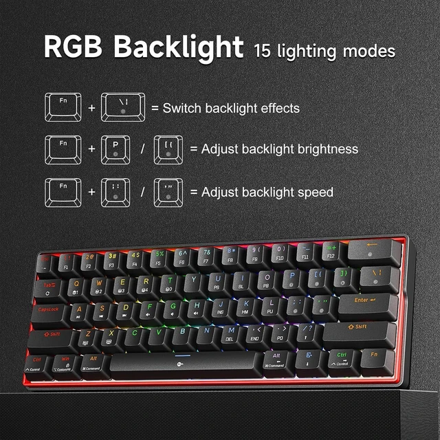 Alt view image 4 of 7 - KEMOVE K61SE Gaming Keyboard, 60 Percent Mechanical Keyboard, Wired RGB Backlit N-Key Rollover Compact Mini 61 Keys Keyboard for PC Laptop, Blue Switch