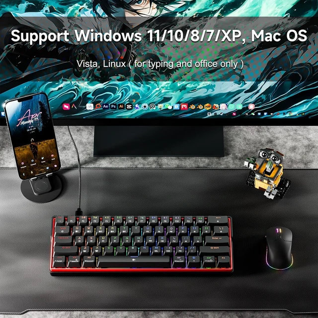Alt view image 6 of 7 - KEMOVE K61SE Gaming Keyboard, 60 Percent Mechanical Keyboard, Wired RGB Backlit N-Key Rollover Compact Mini 61 Keys Keyboard for PC Laptop, Blue Switch