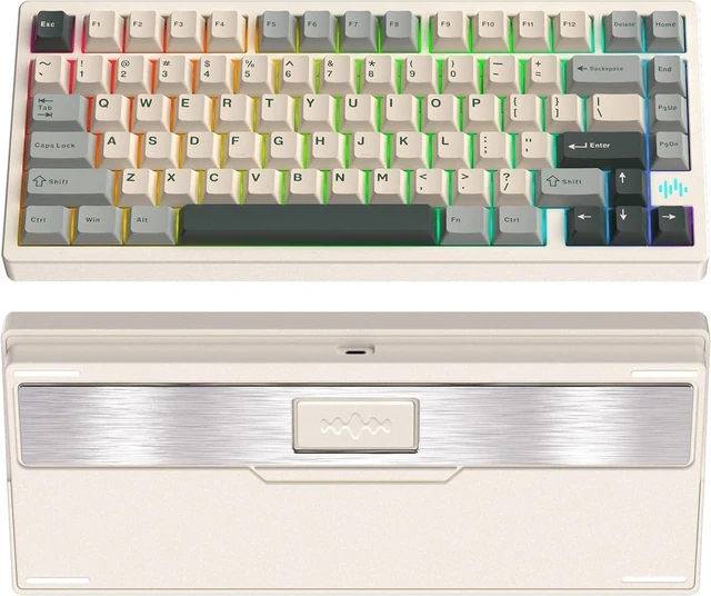 Main image of KEEBMONKEY PMO Wave 75 CNC Aluminum Quick Release Tri-Mode Wireless Gaming Keyboard,QMK/VIA Tri-Mode Mechanical Keyboard with 8000mAh Battery,Hot-Swappable with RGB for Windows/Mac/PC (Pro White)