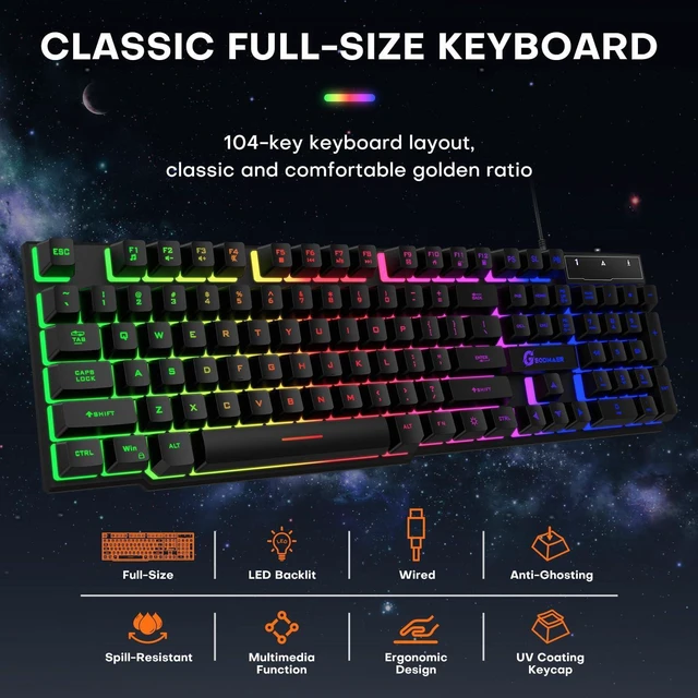 Alt view image 2 of 7 - GEODMAER Gaming Keyboard, 104 Keys Full Size PC Keyboard
