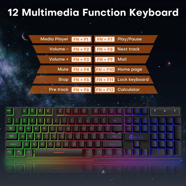 Alt view image 3 of 7 - GEODMAER Gaming Keyboard, 104 Keys Full Size PC Keyboard