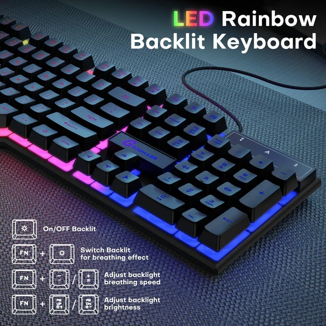Alt view image 5 of 7 - GEODMAER Gaming Keyboard, 104 Keys Full Size PC Keyboard