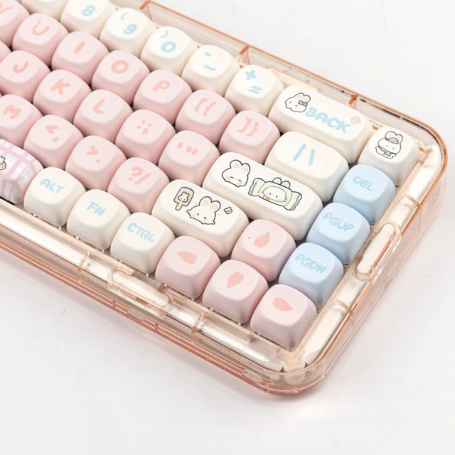 Alt view image 4 of 6 - PBT Pink Keycaps, MOA Profile Cute Keycap Set,139 Keys Milk Candy Rabbit DYE-SYB Custom Keycap for Mx Cherry Mechanical Keyboard 61/64/84/87/104/108 Layout