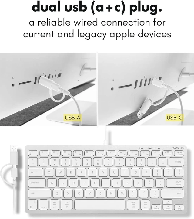 Alt view image 3 of 7 - Macally USB C Wired Keyboard for Mac (USB C + USB A) Compatible Keyboard for MacBook Pro/Air, iMac & MacMini Compact Mac Keyboard
