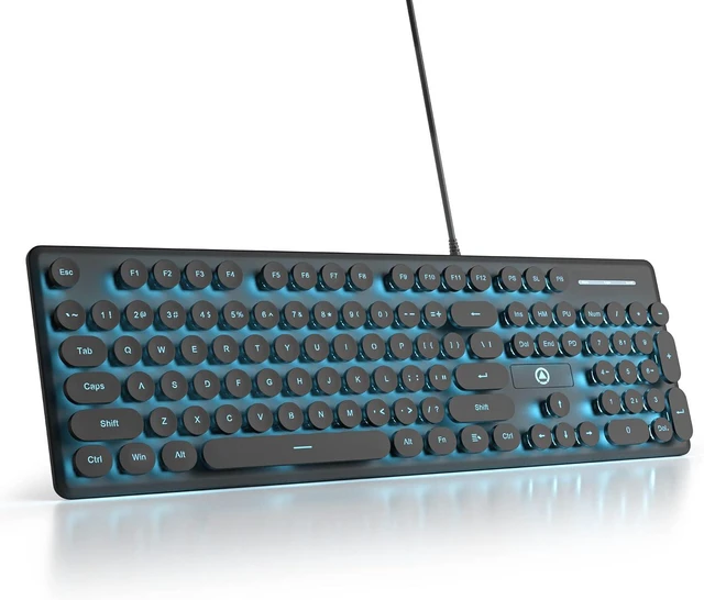 Main image of Typewriter Keyboard 104-key Punk Gaming Retro Keyboard LED Ice Blue Backlit Cute Keyboard with Wired USB Suitable for PC/Win/Mac/Laptop Computer KeyboardBlack