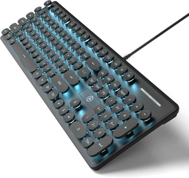 Alt view image 2 of 6 - Typewriter Keyboard 104-key Punk Gaming Retro Keyboard LED Ice Blue Backlit Cute Keyboard with Wired USB Suitable for PC/Win/Mac/Laptop Computer KeyboardBlack
