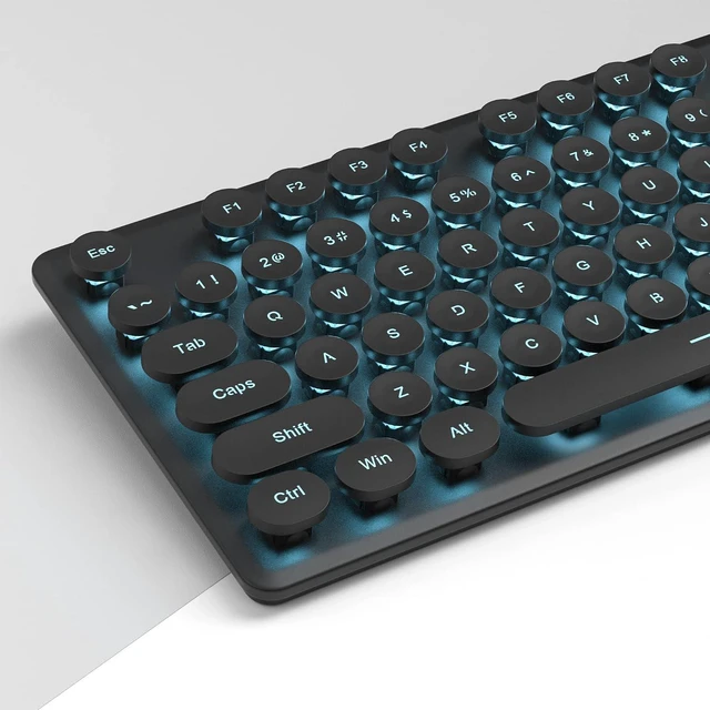 Alt view image 5 of 6 - Typewriter Keyboard 104-key Punk Gaming Retro Keyboard LED Ice Blue Backlit Cute Keyboard with Wired USB Suitable for PC/Win/Mac/Laptop Computer KeyboardBlack