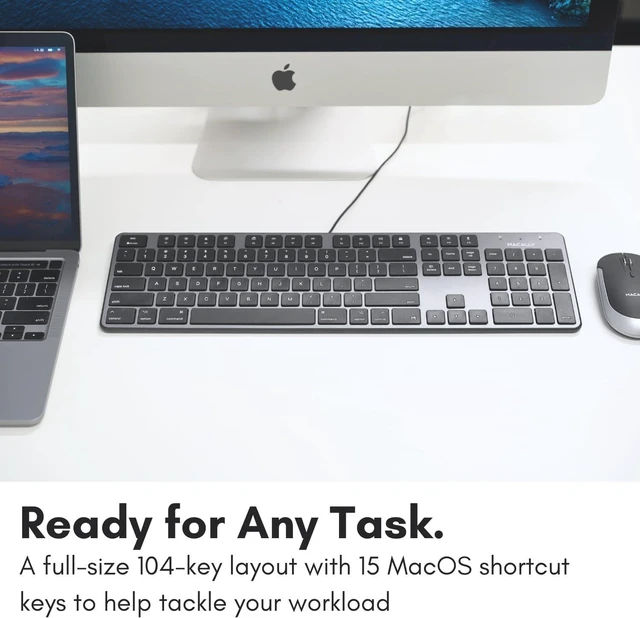 Alt view image 4 of 7 - Macally Slim USB Wired Keyboard for Mac - Full Size 104 Key Layout & 16 Shortcut Keys - Scissor Keycaps for Tactile Typing - Wired Keyboard with Numeric Keypad - Space Gray