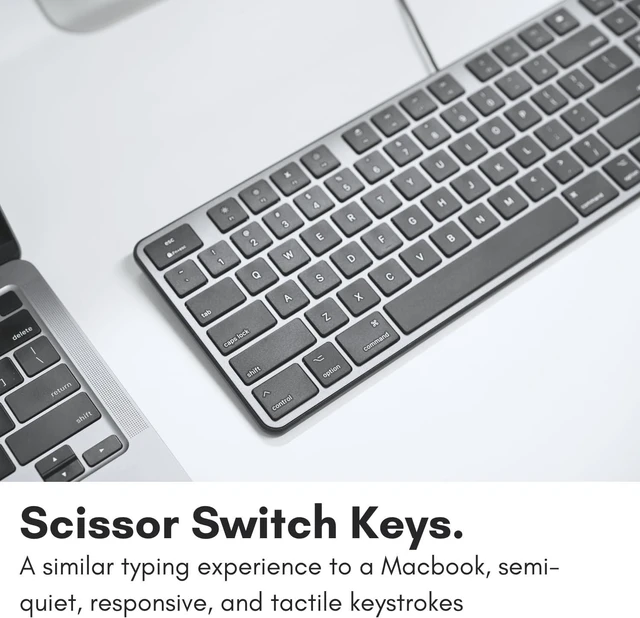 Alt view image 5 of 7 - Macally Slim USB Wired Keyboard for Mac - Full Size 104 Key Layout & 16 Shortcut Keys - Scissor Keycaps for Tactile Typing - Wired Keyboard with Numeric Keypad - Space Gray