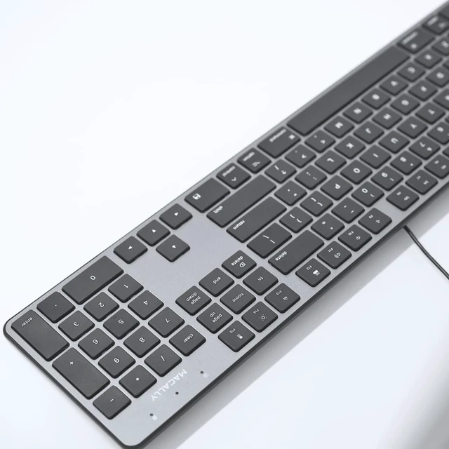 Alt view image 7 of 7 - Macally Slim USB Wired Keyboard for Mac - Full Size 104 Key Layout & 16 Shortcut Keys - Scissor Keycaps for Tactile Typing - Wired Keyboard with Numeric Keypad - Space Gray