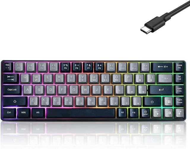 Main image of Wired Portable 60% Mechanical Feeling Gaming Keyboard,RGB LED Backlit Compact 68 Keys Mini Wired Office Keyboard for Windows Laptop PC Mac Gamer, Typist, Travel on Business Trip-Grey and Black