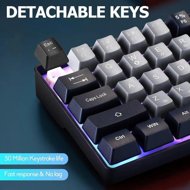 Alt view image 2 of 7 - Wired Portable 60% Mechanical Feeling Gaming Keyboard,RGB LED Backlit Compact 68 Keys Mini Wired Office Keyboard for Windows Laptop PC Mac Gamer, Typist, Travel on Business Trip-Grey and Black