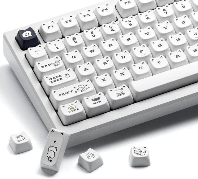 Main image of GMKWTL XVX Cute Cat Keycaps, Mao Profile White PBT Keycaps, 143 Keys, Compatible with 65% 75% 96% 100% Cherry Gateron MX Switches Mechanical Gaming Keyboard