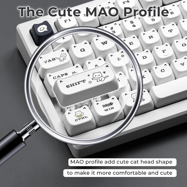 Alt view image 2 of 6 - GMKWTL XVX Cute Cat Keycaps, Mao Profile White PBT Keycaps, 143 Keys, Compatible with 65% 75% 96% 100% Cherry Gateron MX Switches Mechanical Gaming Keyboard