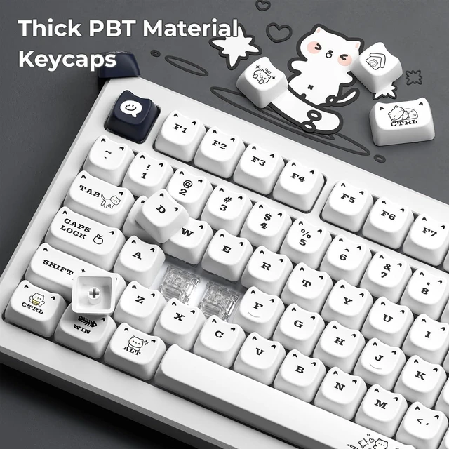 Alt view image 3 of 6 - GMKWTL XVX Cute Cat Keycaps, Mao Profile White PBT Keycaps, 143 Keys, Compatible with 65% 75% 96% 100% Cherry Gateron MX Switches Mechanical Gaming Keyboard