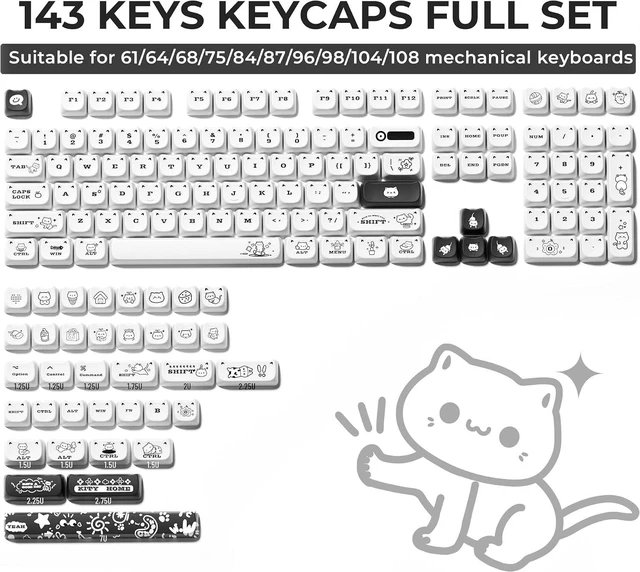 Alt view image 4 of 6 - GMKWTL XVX Cute Cat Keycaps, Mao Profile White PBT Keycaps, 143 Keys, Compatible with 65% 75% 96% 100% Cherry Gateron MX Switches Mechanical Gaming Keyboard