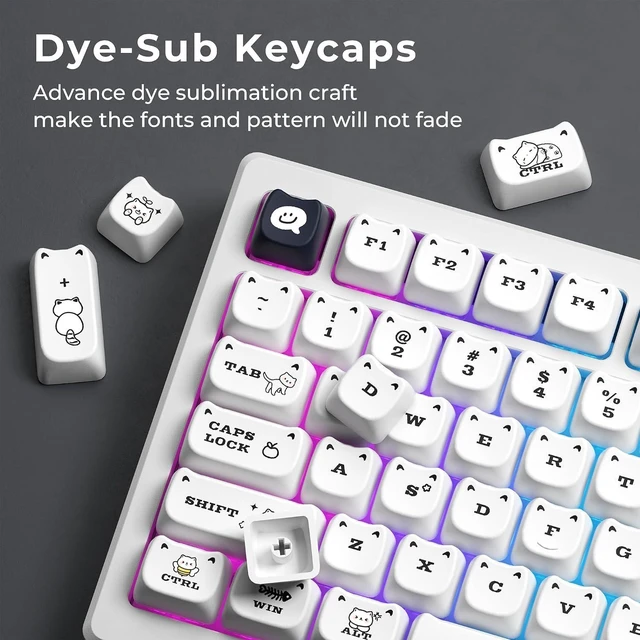 Alt view image 5 of 6 - GMKWTL XVX Cute Cat Keycaps, Mao Profile White PBT Keycaps, 143 Keys, Compatible with 65% 75% 96% 100% Cherry Gateron MX Switches Mechanical Gaming Keyboard